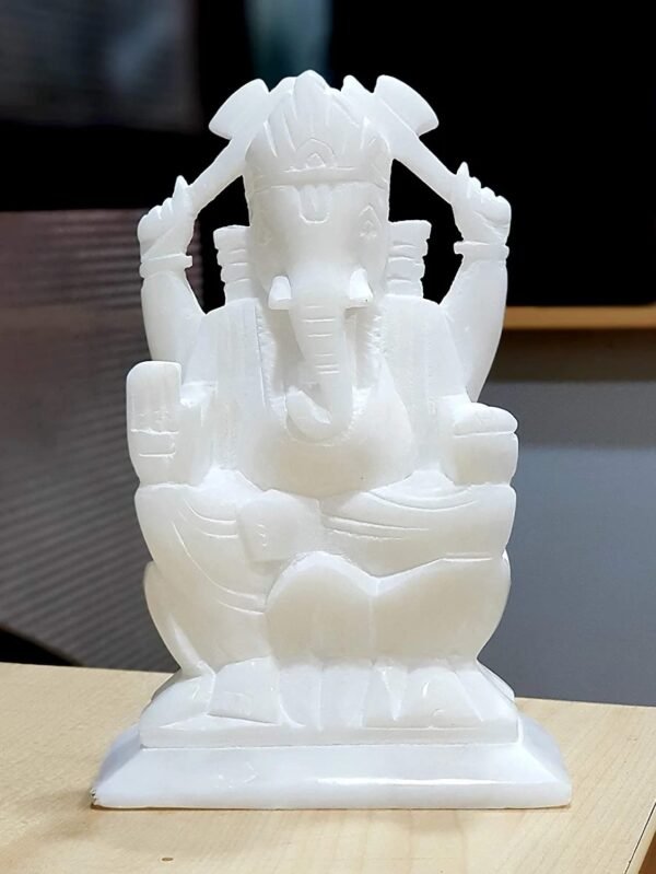 PCS White Marble Idol of Ganesh with Sitting Position Beautiful Looking Hindus God Ganesh Ji Statue Great Decoration Item for Home & Temple Decor Size 8 Inch - Image 4