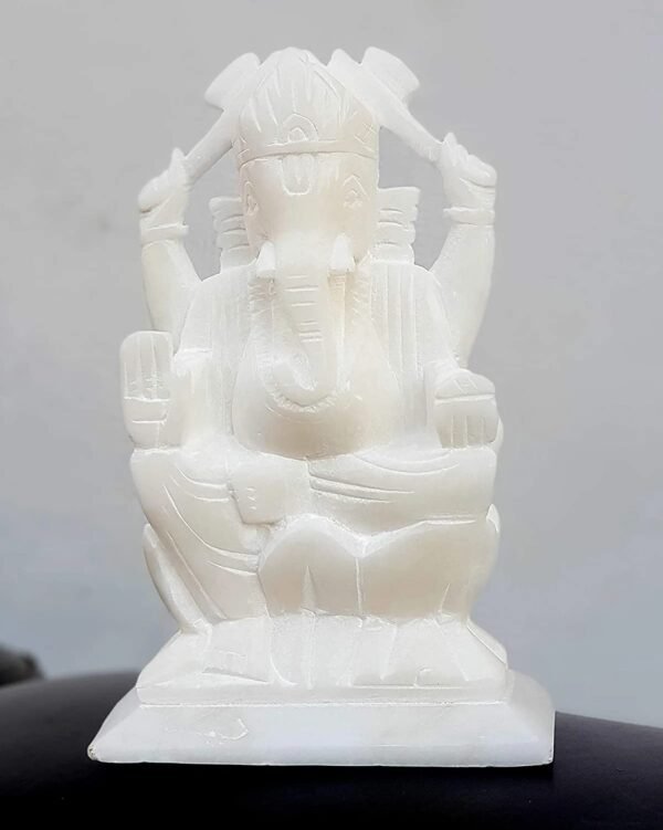 PCS White Marble Idol of Ganesh with Sitting Position Beautiful Looking Hindus God Ganesh Ji Statue Great Decoration Item for Home & Temple Decor Size 8 Inch - Image 3