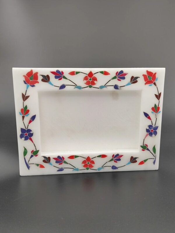 White Marble  multicolor Photo Frame - 7 "x5'' inch - Handcrafted with Inlay Work Desk Picture Frame Showpiece for Home Decor, Table Decor and Gifts - Image 7
