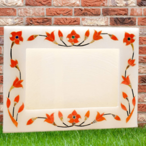 White Marble  multicolor Photo Frame - 8 "x6'' inch - Handcrafted with Red  Good Inlay Work Desk Picture Frame Showpiece for Home Decor, Table Decor and Gifts