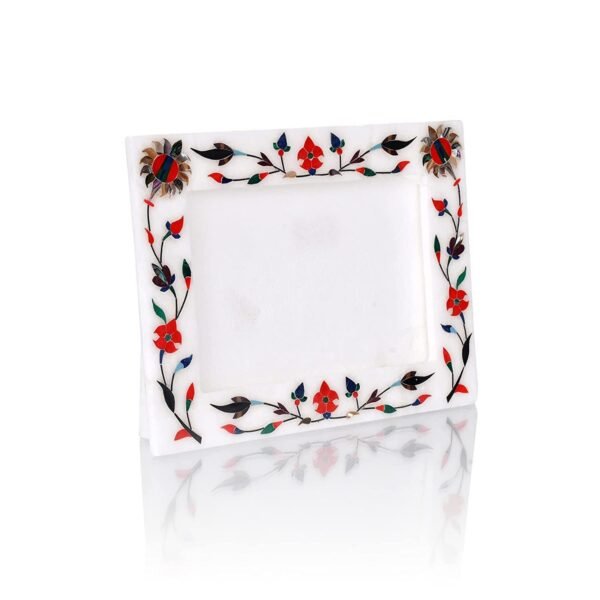 White Marble  Photo Frame  8 "x6'' inch - Handcrafted with White Inlay Work Desk Picture Frame Showpiece for Home Decor, Table Decor and Gifts - Image 2