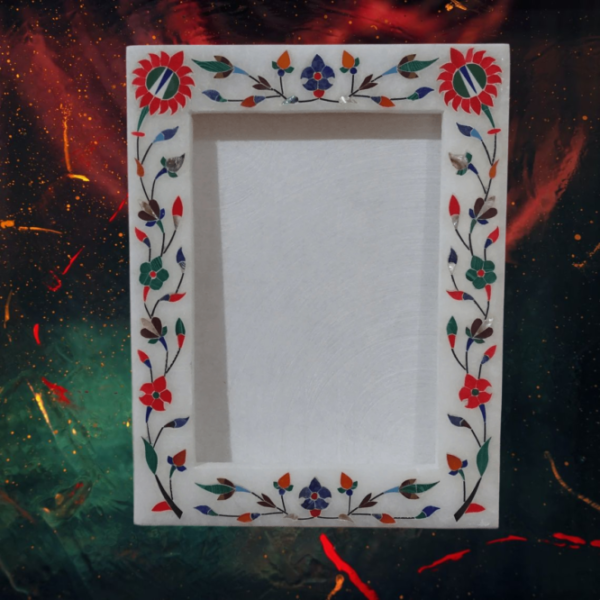 White Marble  multicolor Photo Frame - 7 "x5'' inch - Handcrafted with Inlay Work Desk Picture Frame Showpiece for Home Decor, Table Decor and Gifts - Image 3