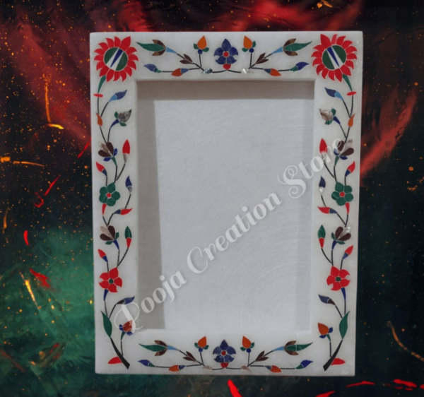 White Marble  multicolor Photo Frame - 7 "x5'' inch - Handcrafted with Inlay Work Desk Picture Frame Showpiece for Home Decor, Table Decor and Gifts