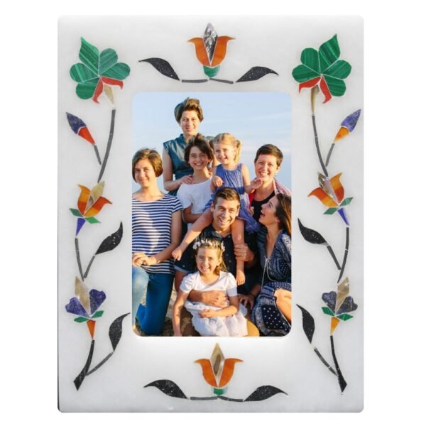 White Marble  Photo Frame - 7 "x5'' inch - Handcrafted with Inlay Work Desk Picture Frame Showpiece for Home Decor, Table Decor and Gifts