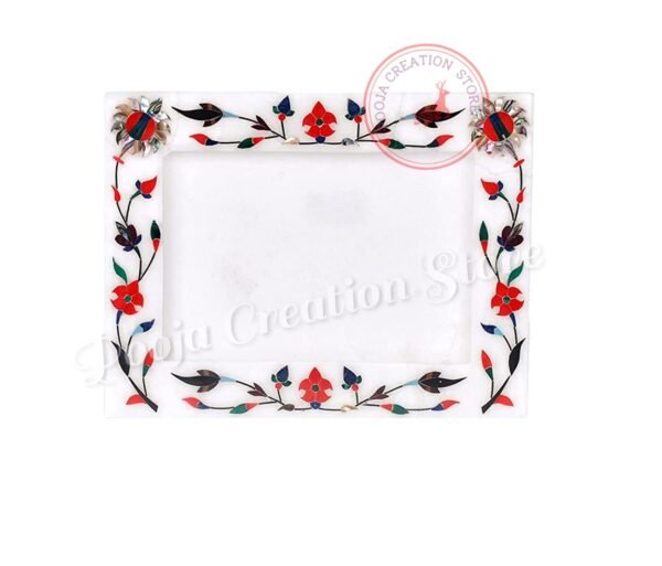 White Marble  Photo Frame  8 "x6'' inch - Handcrafted with White Inlay Work Desk Picture Frame Showpiece for Home Decor, Table Decor and Gifts