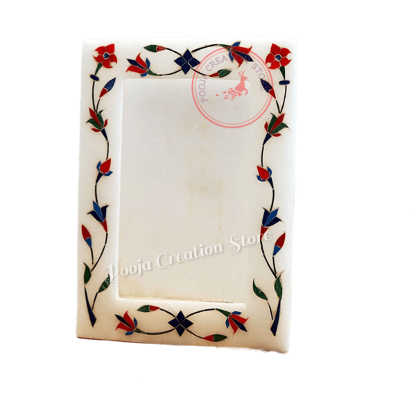 White Marble  multicolor Photo Frame - 8 "x6'' inch vertical- Handcrafted with Inlay Work Desk Picture Frame Showpiece for Home Decor, Table Decor and Gifts - Image 9