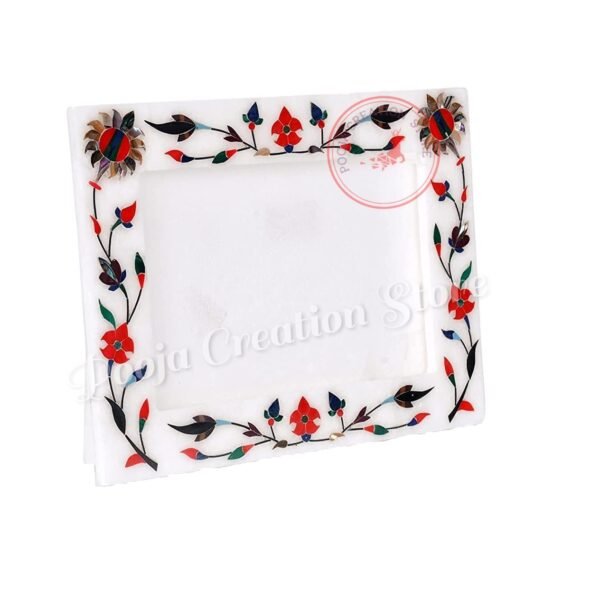 White Marble  Photo Frame  8 "x6'' inch - Handcrafted with White Inlay Work Desk Picture Frame Showpiece for Home Decor, Table Decor and Gifts - Image 4
