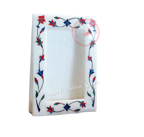 White Marble  multicolor Photo Frame - 8 "x6'' inch vertical- Handcrafted with Inlay Work Desk Picture Frame Showpiece for Home Decor, Table Decor and Gifts - Image 8