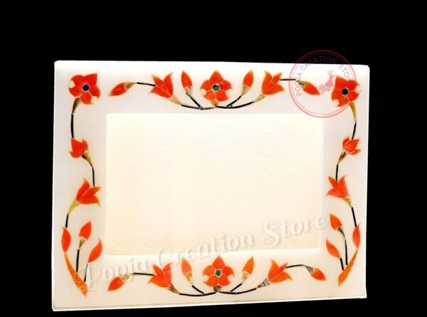 White Marble  multicolor Photo Frame - 8 "x6'' inch - Handcrafted with Red  Good Inlay Work Desk Picture Frame Showpiece for Home Decor, Table Decor and Gifts - Image 2