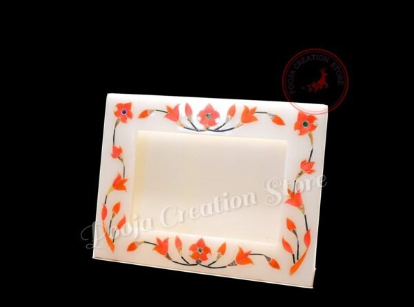 White Marble  multicolor Photo Frame - 8 "x6'' inch - Handcrafted with Red  Good Inlay Work Desk Picture Frame Showpiece for Home Decor, Table Decor and Gifts - Image 3