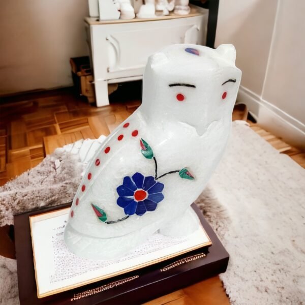 Handicraft OWL and OWLET Made of Pure White Marble fine Inlay Work, Lucky for Home and Office Decorative 3 - 4  inch - Image 3