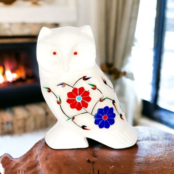 Handicraft OWL and OWLET Made of Pure White Marble fine Inlay Work, Lucky for Home and Office Decorative 3 - 4  inch - Image 2