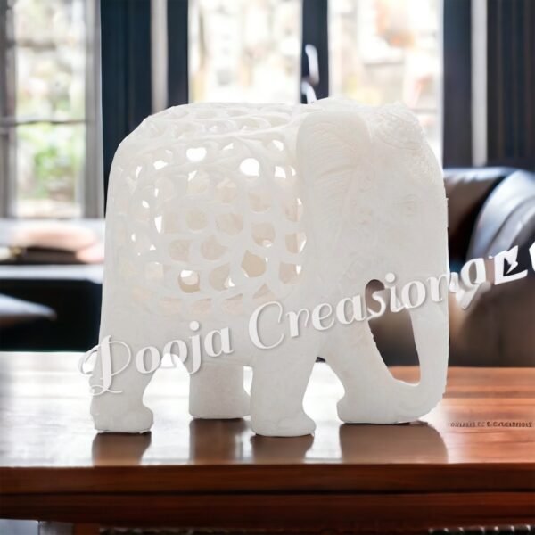 White Marble Decorative Elephant Pair With Undercut Baby Design for decorative and gift purpose item in Below trunk - 3 inch and 2 inch - Image 7
