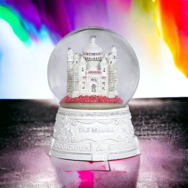 White revolving  Snow Fall Globe Special Gift Taj Mahal Gift with music Best Valentine Day Gift Also - 5 inch