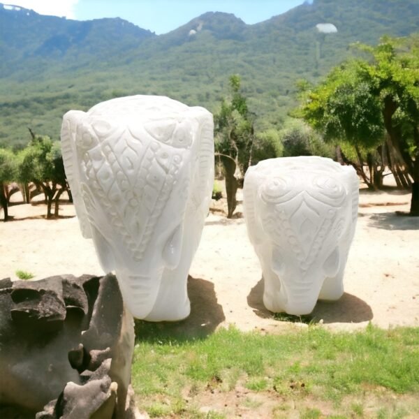 White Marble Decorative Elephant Pair With Undercut Baby Design for decorative and gift purpose item in Below trunk - 3 inch and 2 inch - Image 9