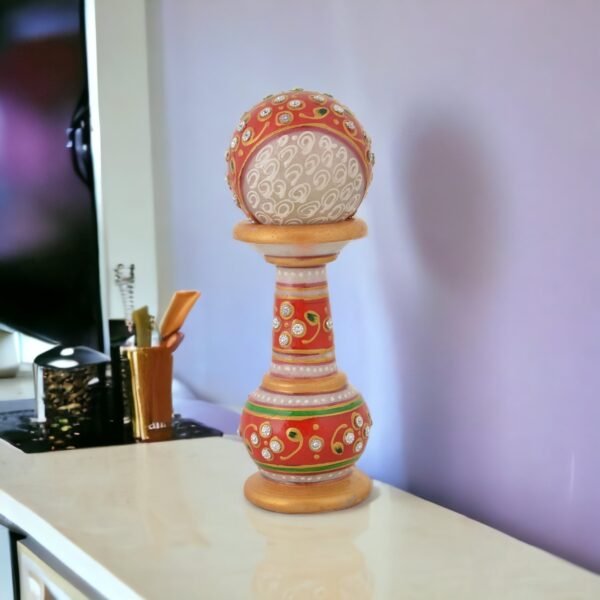 Decorative Pillar Shape Round Marble Clock for Home | Table Top Handicraft Home Decor Designers Watch with Rajasthani Meenakari Work and Office - Image 3