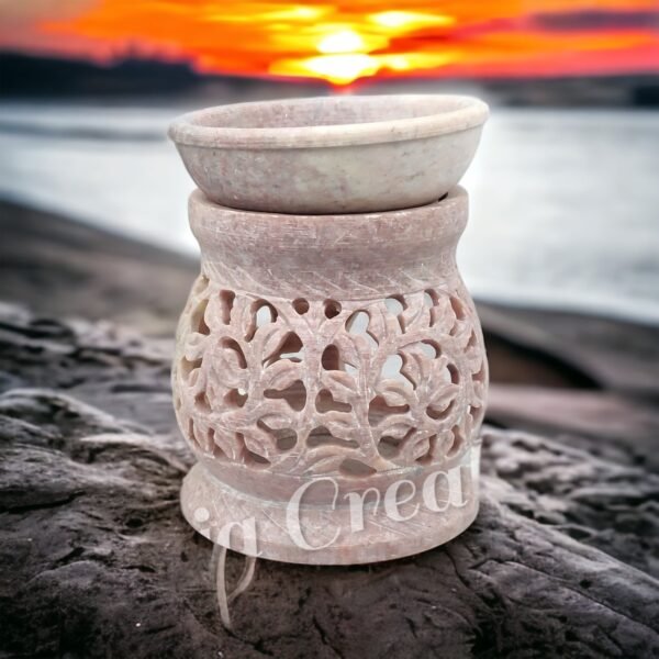 Soapstone Floral Carving Aroma Oil Burner Tea Light Holder Oil Diffuser's - 3.5 inch