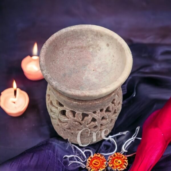 Soapstone Floral Carving Aroma Oil Burner Tea Light Holder Oil Diffuser's - 3.5 inch - Image 7