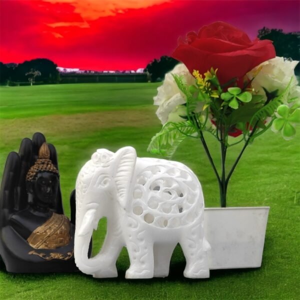 White Marble Decorative Elephant Pair With Undercut Baby Design for decorative and gift purpose item in Below trunk - 3 inch and 2 inch - Image 8
