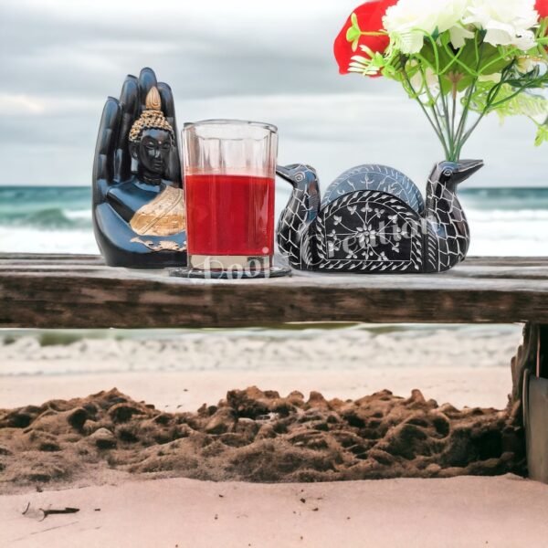 black soapstone marble coaster set in Duck Face ll Handmade Flower pattern Soapstone Tea and Coffee Coaster - Image 3