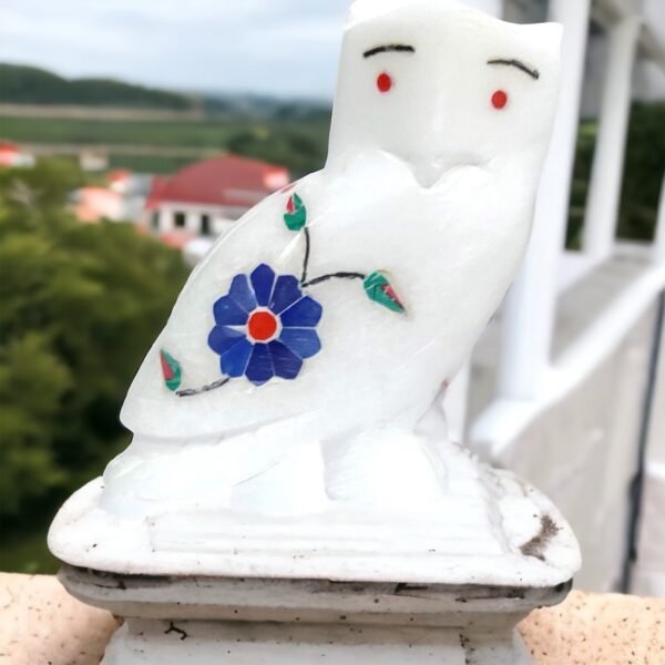 Handicraft OWL and OWLET Made of Pure White Marble fine Inlay Work, Lucky for Home and Office Decorative 3 - 4  inch - Image 5