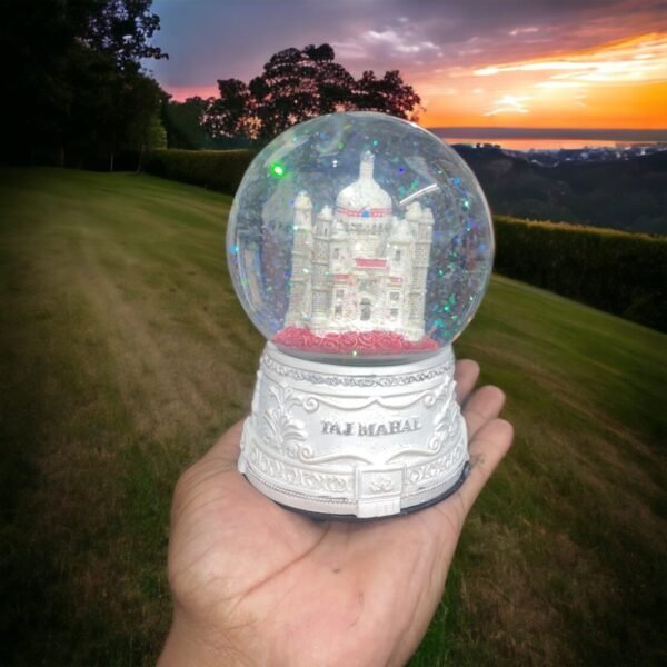 White revolving  Snow Fall Globe Special Gift Taj Mahal Gift with music Best Valentine Day Gift Also - 5 inch - Image 2