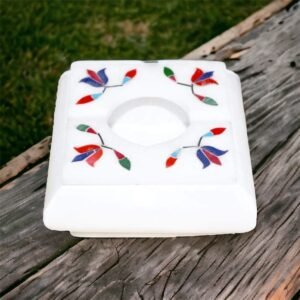 Handicraft White Marble  Inlay Work Cigarette Ashtray for Outdoor Portable Fancy Smoking Ashtray for Car , Table and Decor