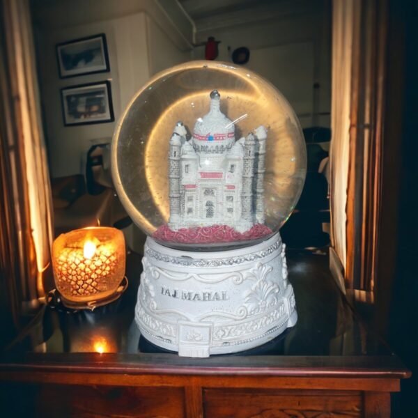 White revolving  Snow Fall Globe Special Gift Taj Mahal Gift with music Best Valentine Day Gift Also - 5 inch - Image 3