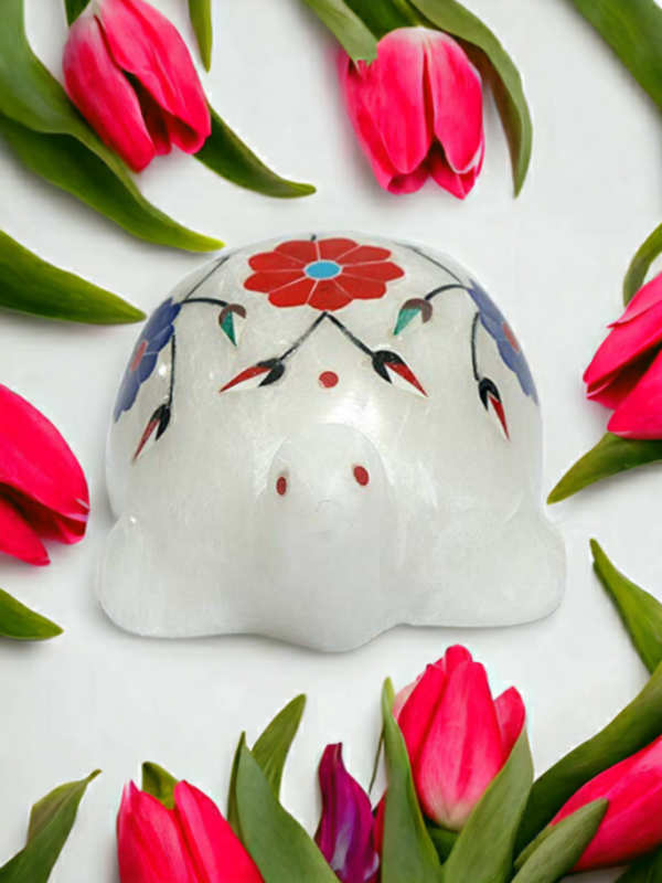 Handicraft marble inlay Work gemstone Turtle Tortoise Showpeice gift Lucky feng shui item- 4 inch - Image 4