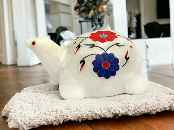 Handicraft marble inlay Work gemstone Turtle Tortoise Showpeice gift Lucky feng shui item- 4 inch - Image 2