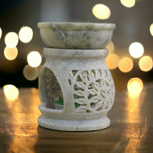 Soapstone Floral Carving Aroma Oil Burner Tea Light Holder Oil Diffuser's - 3.5 inch - Image 2