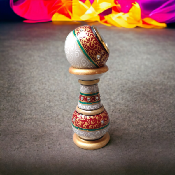 Decorative Pillar Shape Round Marble Clock for Home | Table Top Handicraft Home Decor Designers Watch with Rajasthani Meenakari Work for Office - Image 3
