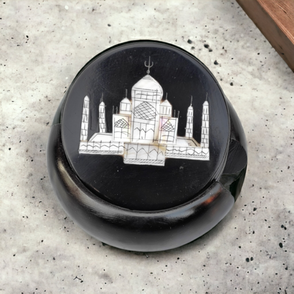 Marble Coasters with Stand Hand Carved Taj Mahal Inlay Work Home Decorative Handicraft Gift 6 Pcs Set