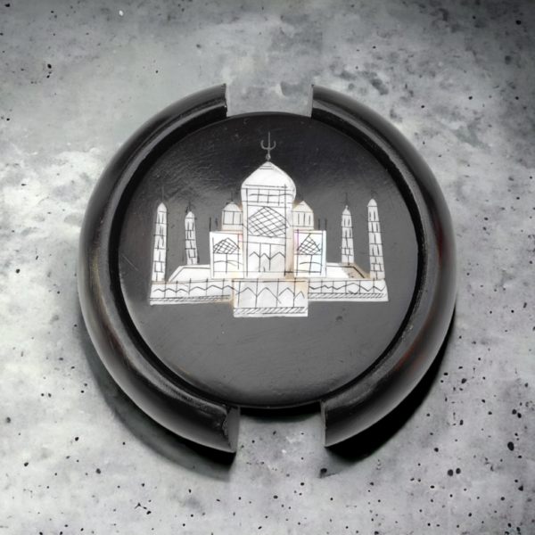 Marble Coasters with Stand Hand Carved Taj Mahal Inlay Work Home Decorative Handicraft Gift 6 Pcs Set - Image 9