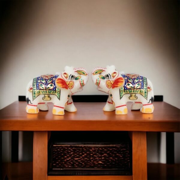 Marble Decorative Elephant Statue for Home Decor Showpiece Elephants Pair with Beautiful Golden Work- 2x3 inch size