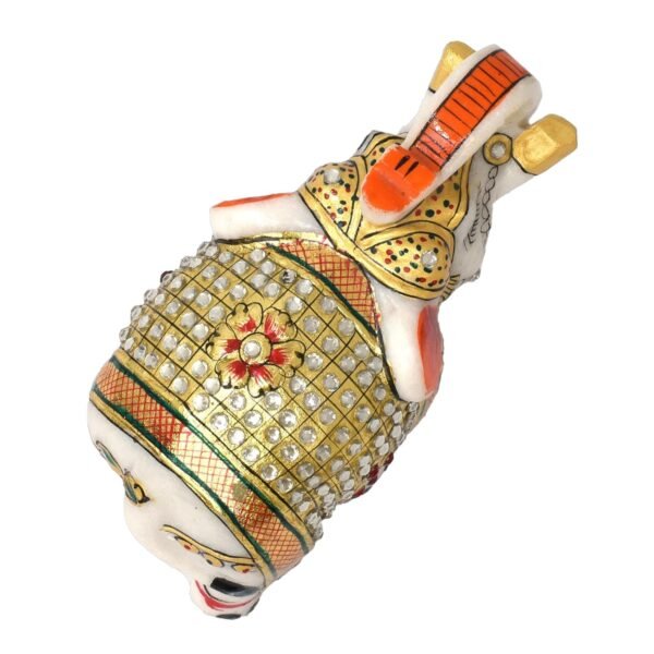 Pooja Creation White Marble Gold Painted Elephant Showpieace and Decorative Item 4 inch-Single Pc - Image 3