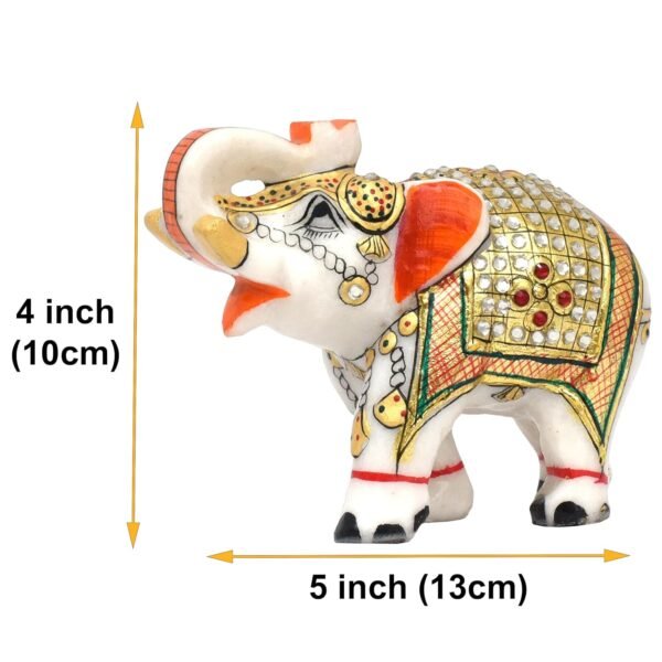 Pooja Creation White Marble Gold Painted Elephant Showpieace and Decorative Item 4 inch-Single Pc - Image 5