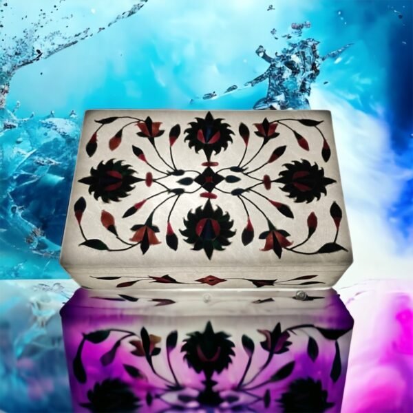 Handicrafts Marble Pearl Inlay Work Jewellery Box for Multi Purpose Use and Perfect Gift for Women and Girls-4x3x1.5 inch - Image 7