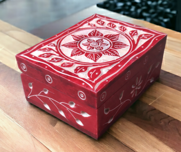 Pcs Handmade Soapstone Flower Carwing Work Jewellery Box for Multi Purpose Use and Perfect Gift for Women and Girls-4x3x1.5 inch - Image 2