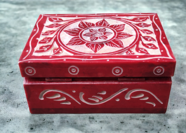 Pcs Handmade Soapstone Flower Carwing Work Jewellery Box for Multi Purpose Use and Perfect Gift for Women and Girls-4x3x1.5 inch - Image 3