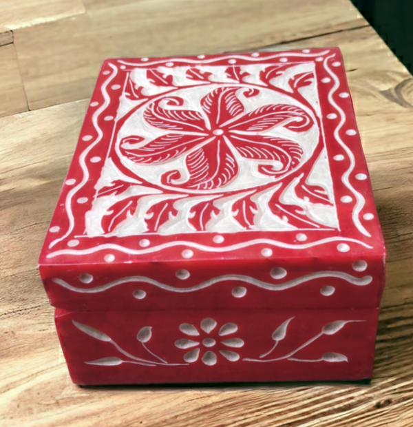 Pcs Handmade Soapstone Carwing Chakra Work Jewellery Box for Multi Purpose Use and Perfect Gift for Women and Girls-4x3x1.5 in - Image 3