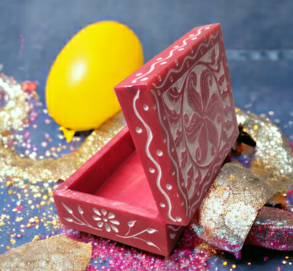 Pcs Handmade Soapstone Carwing Chakra Work Jewellery Box for Multi Purpose Use and Perfect Gift for Women and Girls-4x3x1.5 in - Image 2
