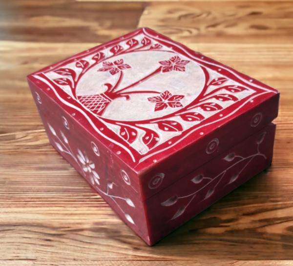 Pcs Handicrafts Soapstone Tree Carving Work Jewellery Box for Multi Purpose Use and Perfect Gift for Women and Girls-4x3x1.5 inch - Image 3