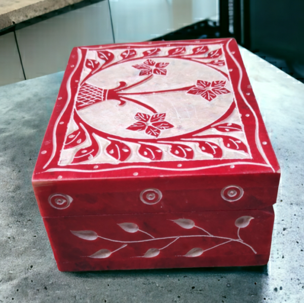 Pcs Handicrafts Soapstone Tree Carving Work Jewellery Box for Multi Purpose Use and Perfect Gift for Women and Girls-4x3x1.5 inch - Image 2