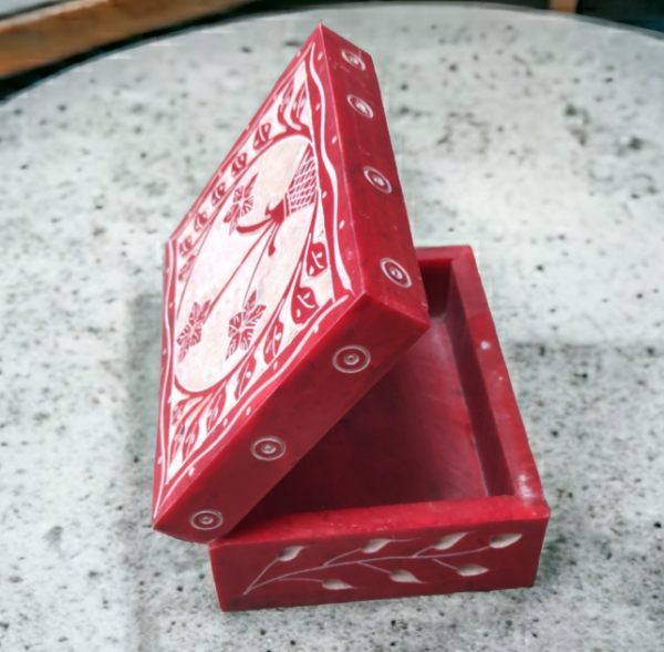 Pcs Handicrafts Soapstone Tree Carving Work Jewellery Box for Multi Purpose Use and Perfect Gift for Women and Girls-4x3x1.5 inch - Image 4