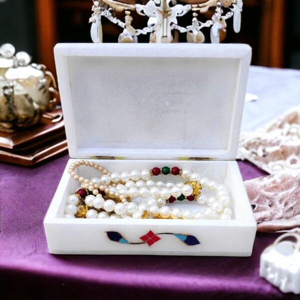 Handicrafts Marble Pearl Inlay Work Jewellery Box for Multi Purpose Use and Perfect Gift for Women and Girls-4x3x1.5 inch - Image 6