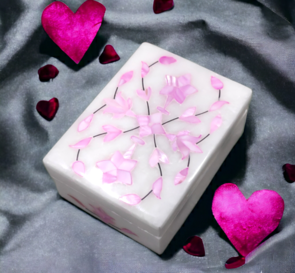 Handicrafts Marble Pearl Inlay Work pink Jwellery Box for Multi Purpose Use and Perfect Gift for Women and Girls-4x3x1.5 inch - Image 3