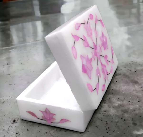 Handicrafts Marble Pearl Inlay Work pink Jwellery Box for Multi Purpose Use and Perfect Gift for Women and Girls-4x3x1.5 inch - Image 7