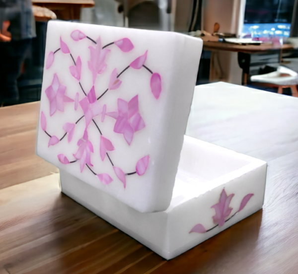 Handicrafts Marble Pearl Inlay Work pink Jwellery Box for Multi Purpose Use and Perfect Gift for Women and Girls-4x3x1.5 inch - Image 8