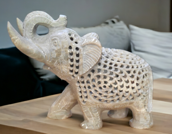 Pcs Marble Handicrafts Soapstone Large Elephant Figurines 5 inch- Soapstone Elephant Hand Carving - Carved Elephant Sculpture with Another Elephant Inside - For decorative Heavy item-Single pc